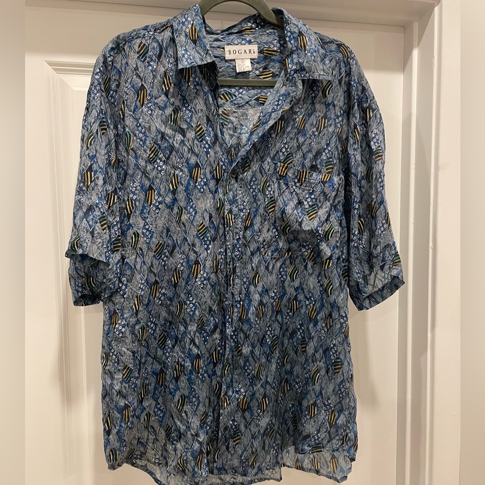 Bogari Silk Blue Patterned Shirt
